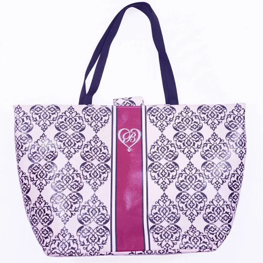 Large Brighton My Sweet Valentine Coated Tote Beige Scroll Pattern